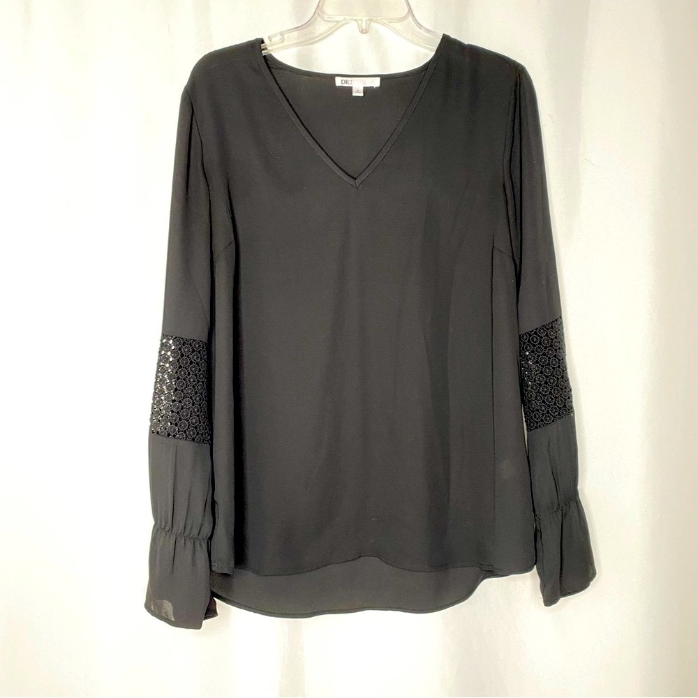 DR2 soft black Relaxed long sleeve Boxy Blouse M NWOT